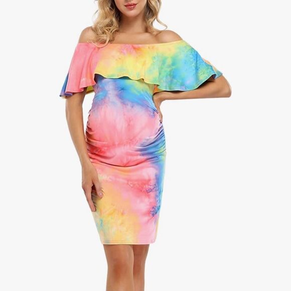 ⭐️COOLMEE Women's Maternity Off Shoulder Casual Dress⭐️ - Picture 3 of 10